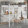 Struttura letto 90X200cm letto in metallo, letto in ferro con scrivania, letto a castello con quattro piccole mensole e una grande libreria per bambini, adolescenti e adulti, bianco