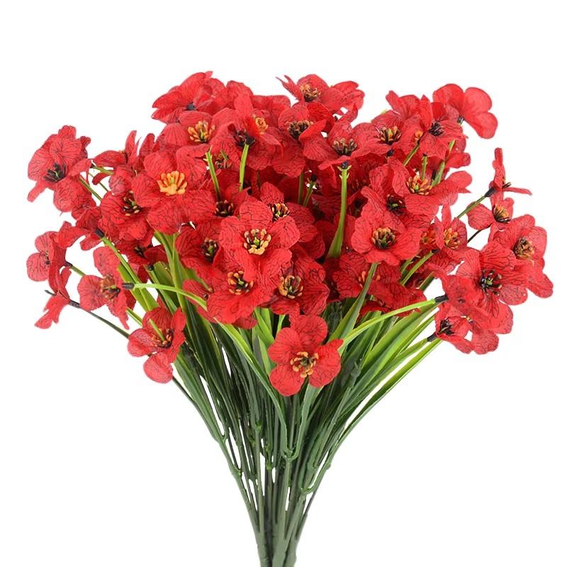 

1 букет искусственных фиолетовых цветов, шелковые цветы, растения из искусственной травы для свадебного украшения дома и сада, декор для дня рождения, рождественской вечеринки