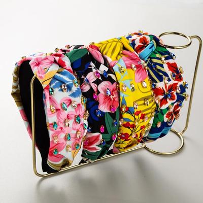 Cerchietto per capelli colorato con stampa artistica su tessuto retrò da donna, stile etnico, leggero e lussuoso, semplice fascia con nodo con strass