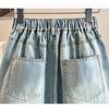 DIMANAF 2026 Summer New Plus Size Women Wide Leg Pants Jeans Shorts Casual Elastic Waist Jeans Pants Denim Cotton Blue