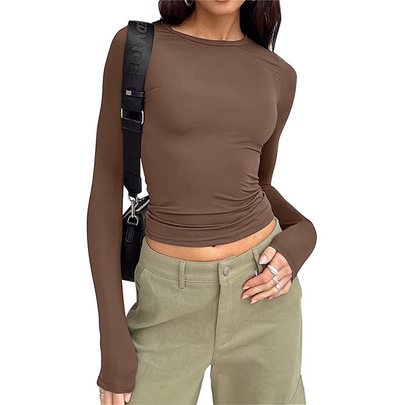 European and American Women's Casual Slim Fit Long Sleeve Pullover T-shirt Streetwear Set
