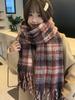 Women Winter Knit Scarf Headscarf Lady Preppy Retro Plaid Print Tassel Warm Scarve Foulard Wrap Shawl Fashion Casual New Korean