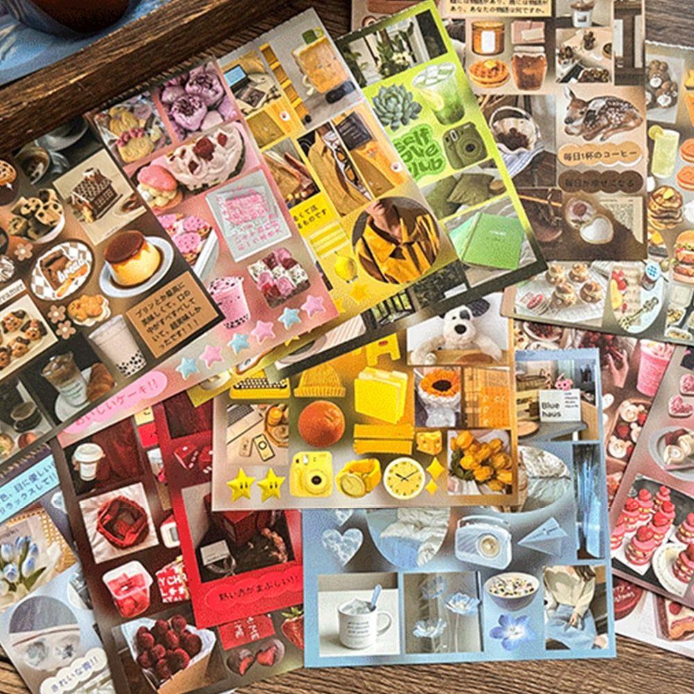 Y2K Japanese Food Stickers Book Multifunctional Cartoon Ins Flashing Stickers Books Portable Department of Gastronomy