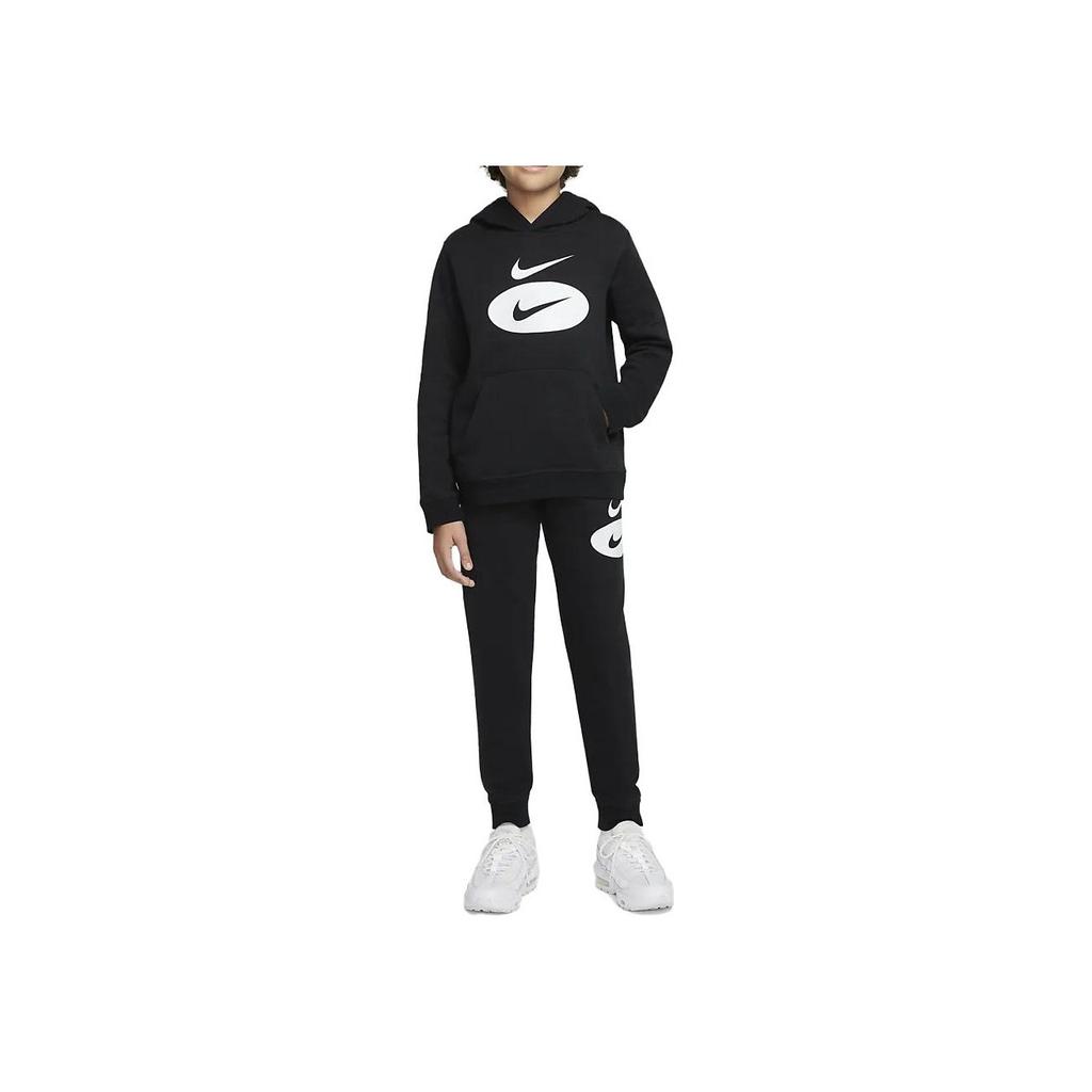Nike Logo Print Hooded Pullover Long Sleeve Sweatshirt Kids sweatshirt Black DM8097-010