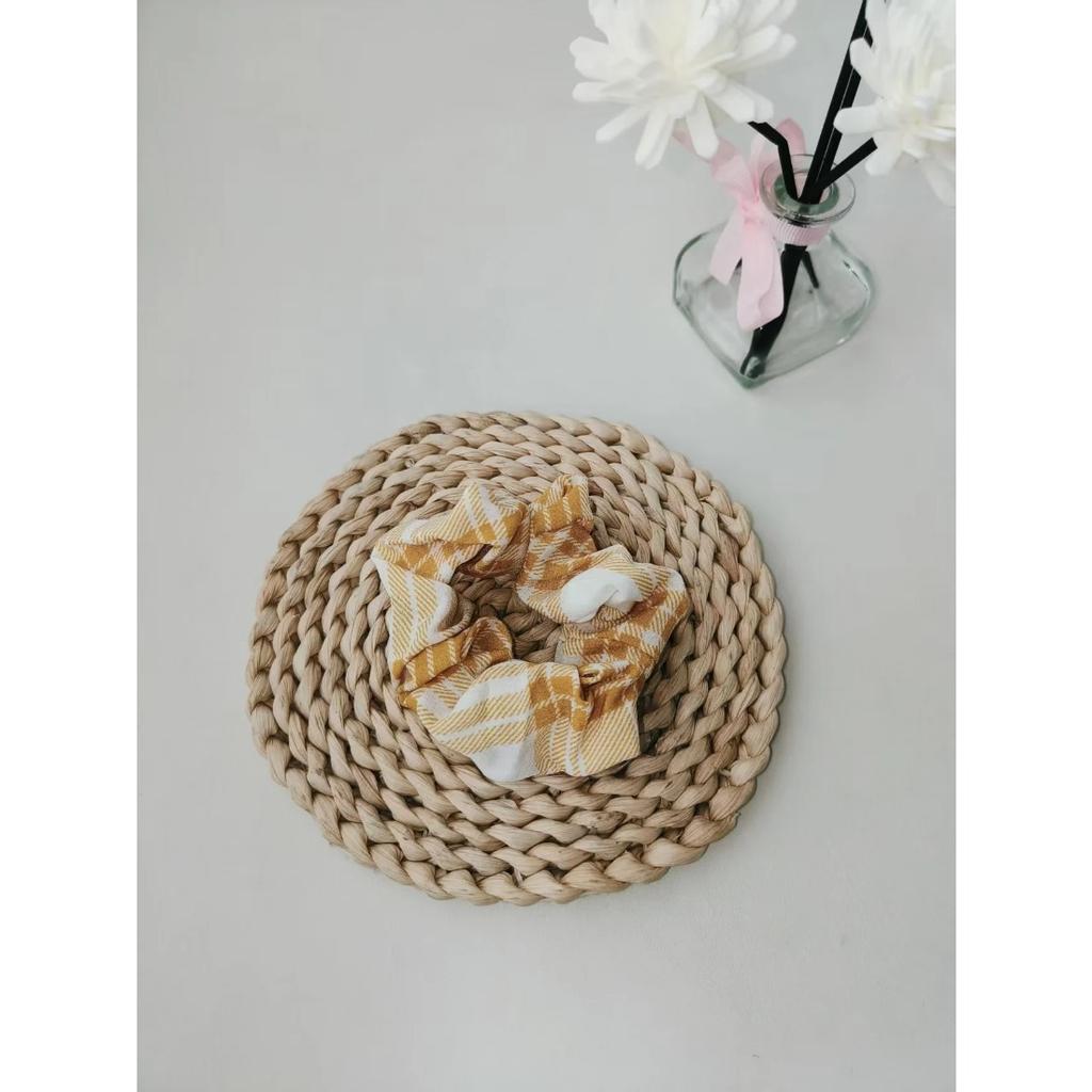 1pc Lemon-yellow Checkered Hair Tie, Fresh, Cute and Sweet Hair Accessory for Women's Daily Use