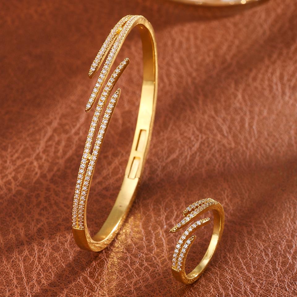 ZAKOL Classic Zircon Inlay Wing Shape Open Bracelet Ring for Women Exquisite 18K Gold Plated Fashion Aesthetic Jewelry Gift