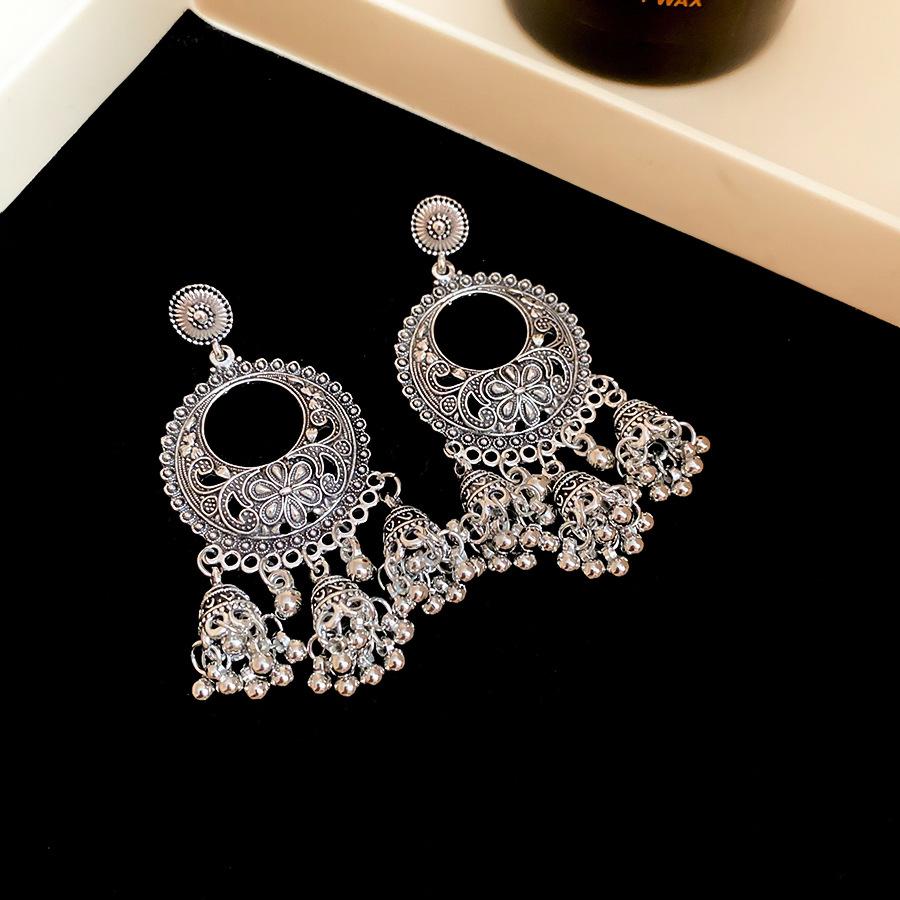 Round Hollow Bell Tassel Drop Earrings for Women 2025 New Retro Ethnic Style  Light Luxury High-end Zircon Girl Accessories