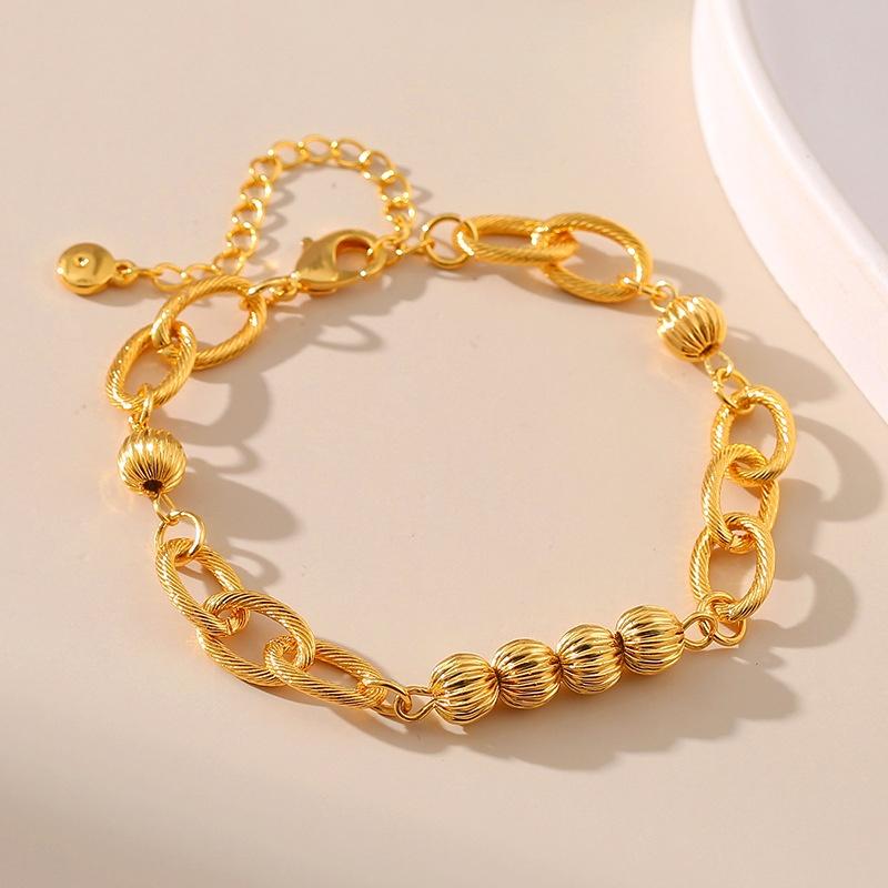 18K Gold-Plated Color-Preserving Geometric Round Bracelet for Women Fashion Metallic O-Shaped Chain Thick Chain Bracelet Jewelry