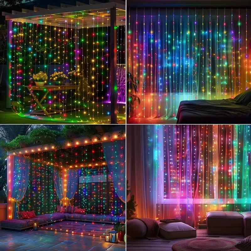 Solar Curtain Light String 3X3M 8 Lighting Modes Solar Garden Fairy Light for Christmas Wedding Patio Party Holiday Decoration
