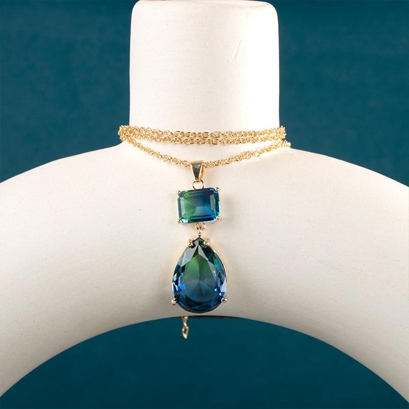 BELLA BOX Luxury Cubic Zirconia Necklaces With Sky Blue Stone Simple Stylish O Chain Pendant Necklace Trendy Jewelry For Women