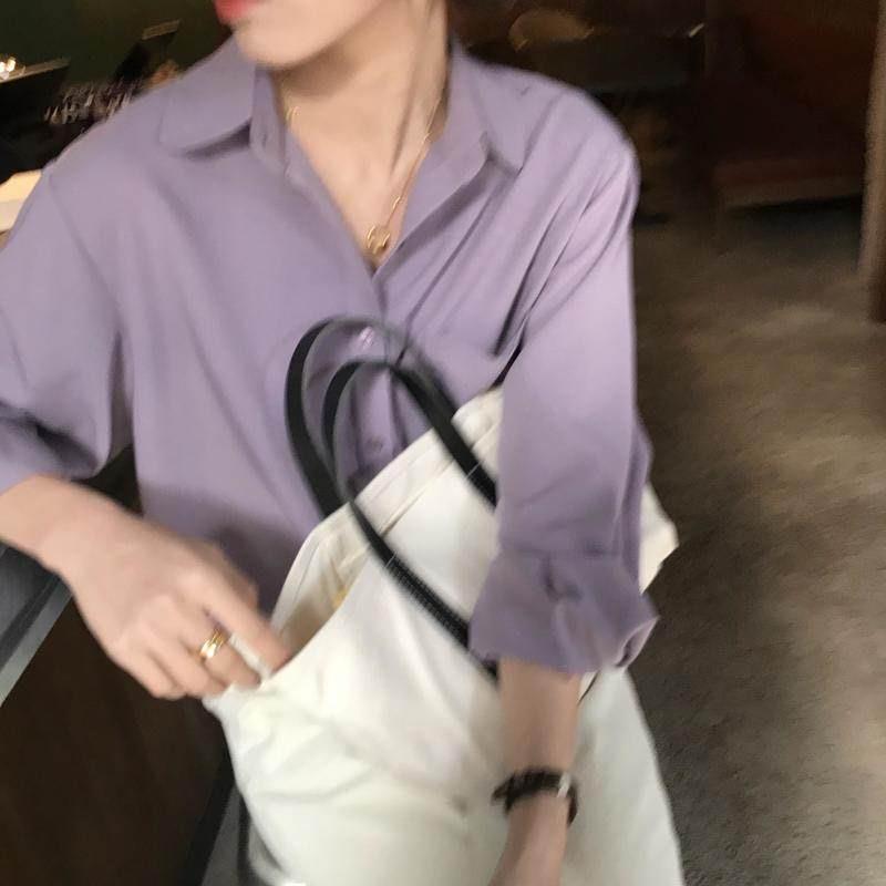 2024 French Chic Women's Long Sleeve Lapel Shirt - Elegant Korean Style, Solid Color, Autumn Fashion