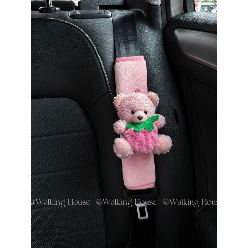 Car seat belt shoulder pad cute Fancy strawberry Bear Stuffed car interior decorations ornaments gift