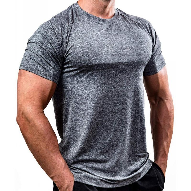 Mens Short Sleeve Solid Color Slim Fit Quick Dry Gym Training T Shirt