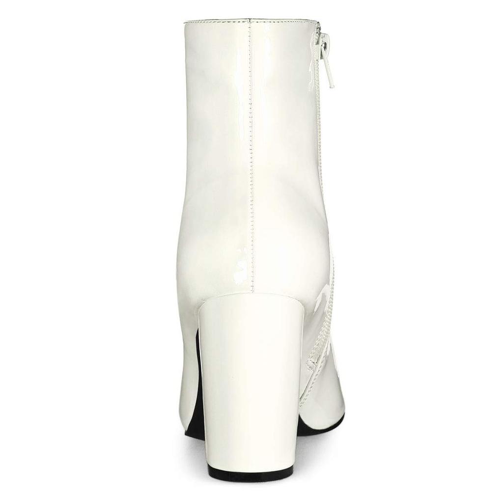 Allegra K Women's Zipper Ankle Boots with Chunky Heel and Pointed Toe, White, Size 24.5cm