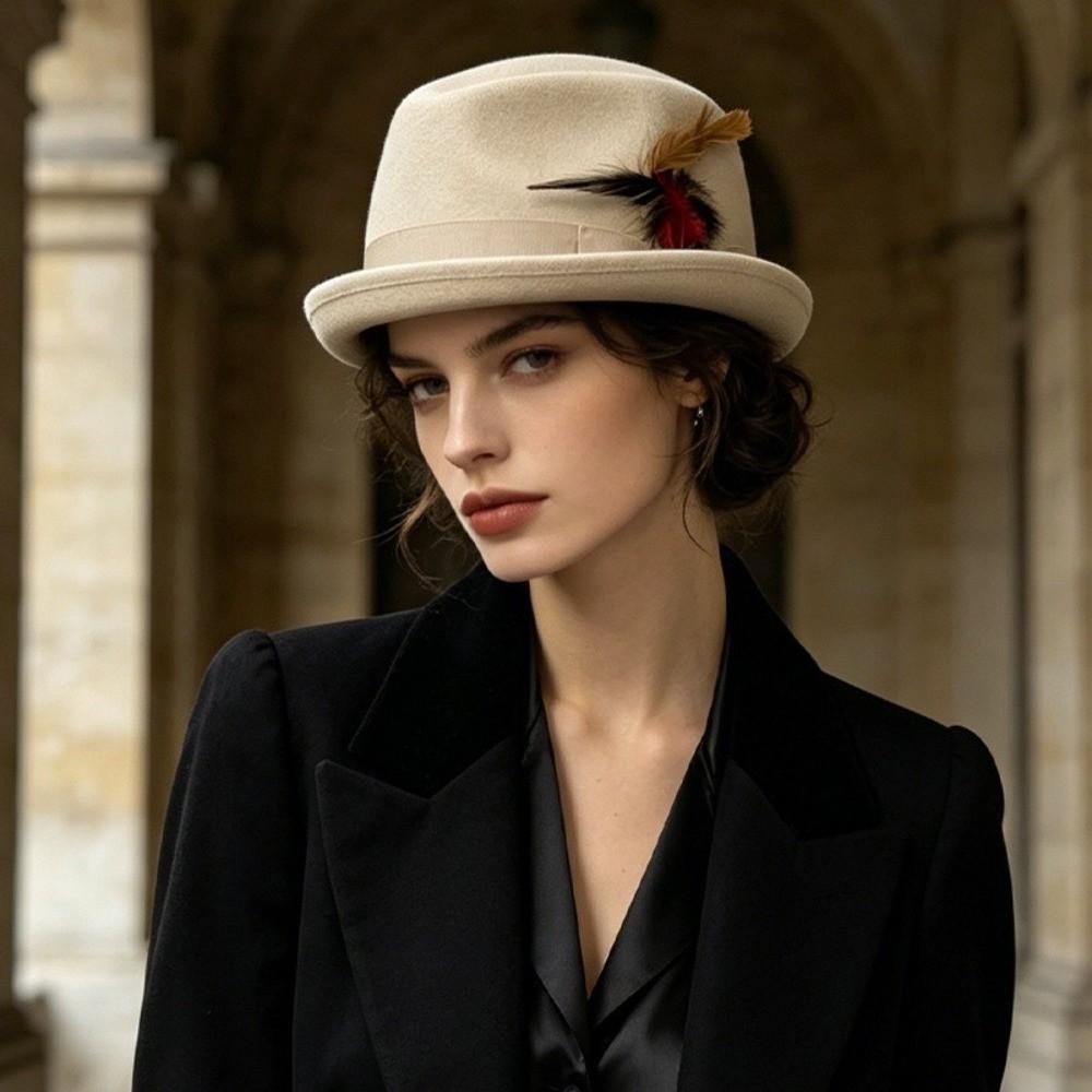 Bow Tie Ribbon Party Felt Hat Short Brim Woolen Jazz Hat Retro Fedora Hat for Men Women