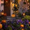 Hanging Pumpkin Halloween Decor Solar Garden Stake Light, Metal Black Cat & Moon Waterproof Crescent Pathway Lights Decorations for Lawn Patio