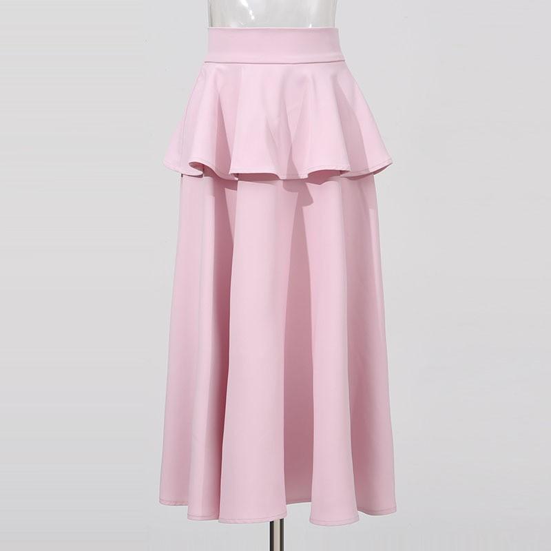 Fashion Brand Suit Pink Loose Long-sleeved Top + Ruffled Skirt Two-piece Set