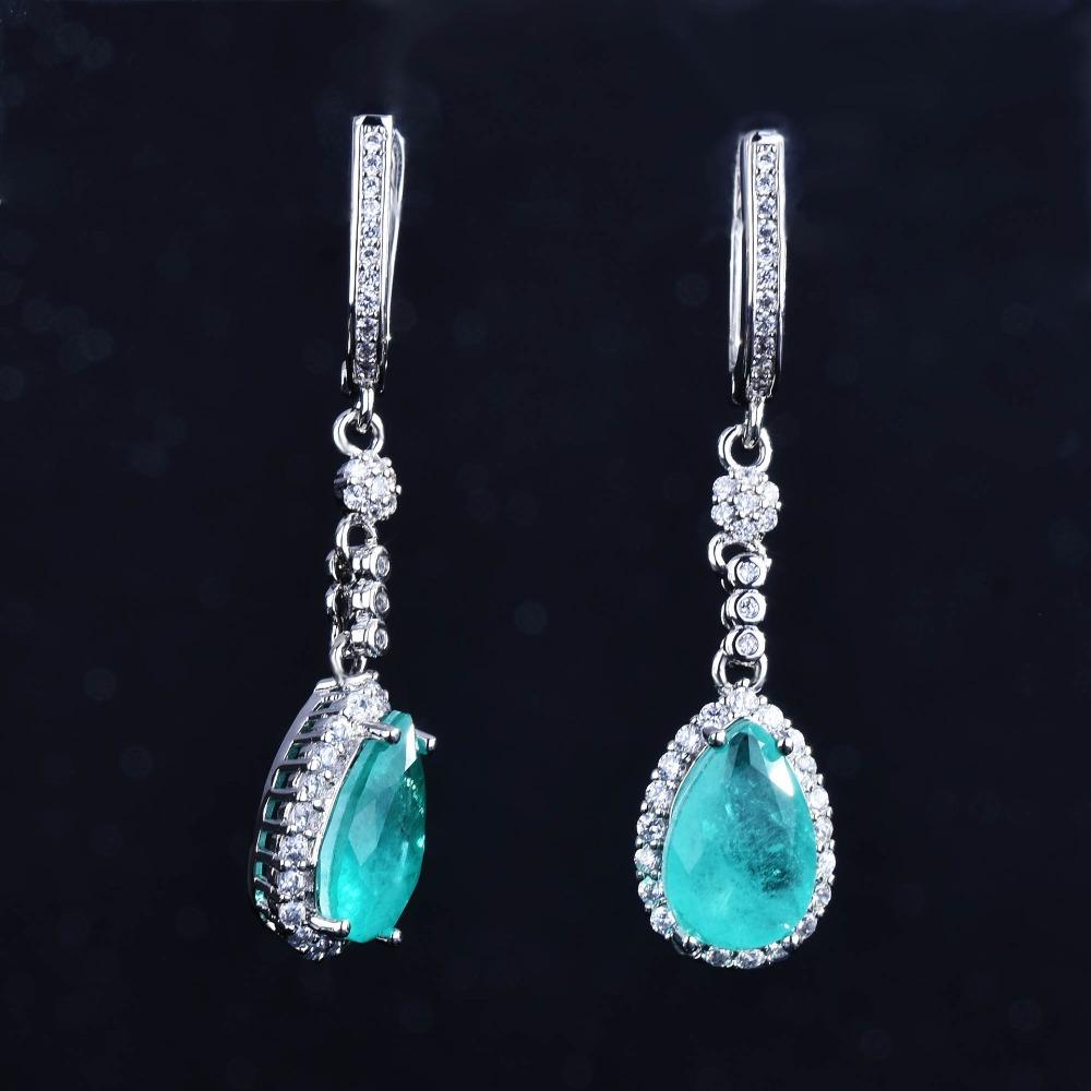 Women Jewelry Set Simulated Paraiba Teardrop Ring Pendant Necklace Earrings