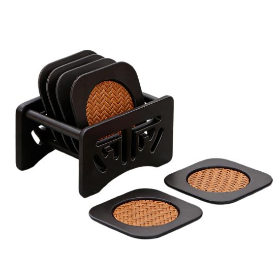 6Pcs Insulated Coasters Heat Insulation Rattan Mat Anti-scalding Non-slip Square Tea Cup Holder Multi-functional