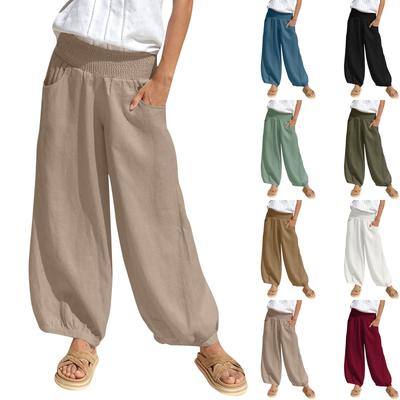 Bolukets Linen Summer Trousers, Women's Lightweight Fabric Trousers, Casual Trousers,  Wide Leg Beach Trousers