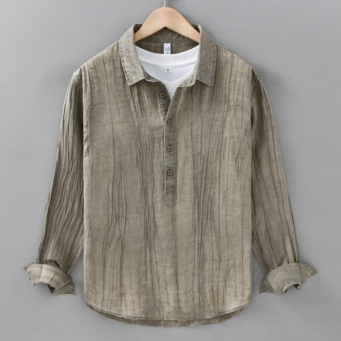 

Новая Ретро Мужская Рами Крошечная Рубашка с Длинным Рукавом Повседневный Пуловер с Нитью, Устойчивый к Сминанию 3XL