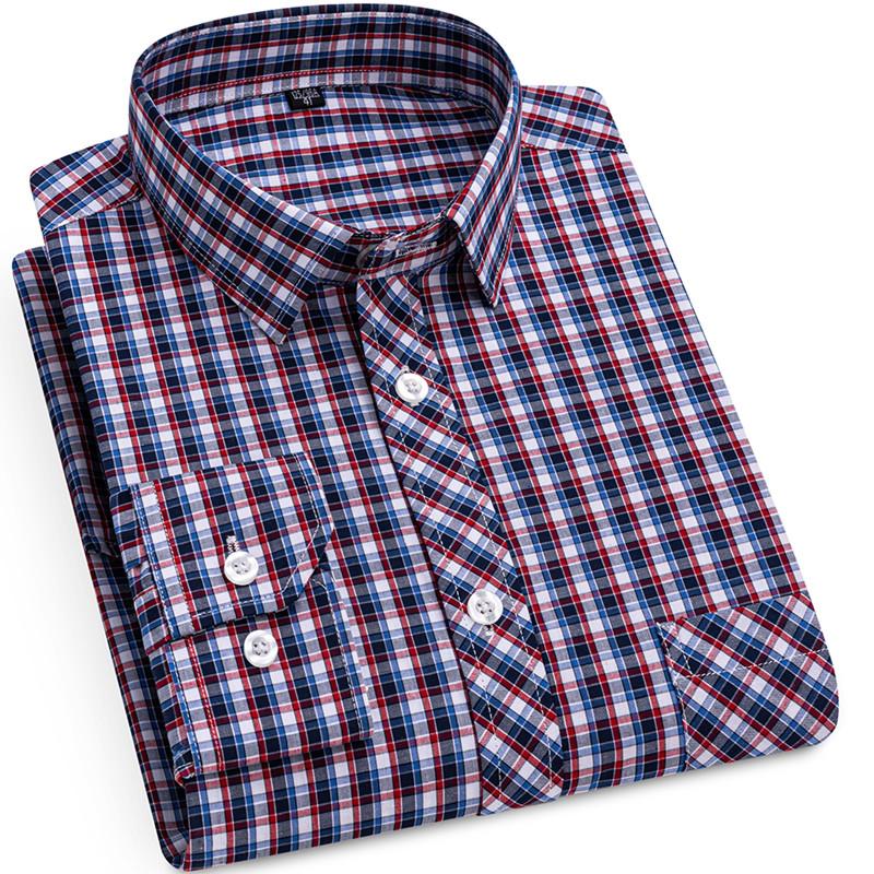 Fashion Spring Autumn Men's Plaid Shirts Long Sleeve 100% Pure Cotton Good Quality Thin Soft Classic Basic Casual Male Clothing