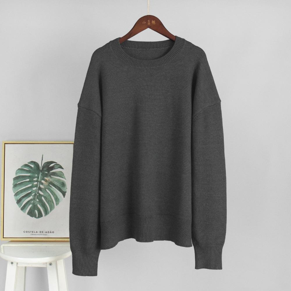 Women's Crew Neck Long Sleeve Knit Sweater Loose Fit Minimalist Casual Solid Pullover Jumper