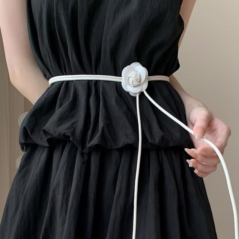 Camellia Leather Rope Knotted Women Belt Long Thin Slimming Body Waistbands For Female Lady Dress Skirt Decorative Skinny Straps