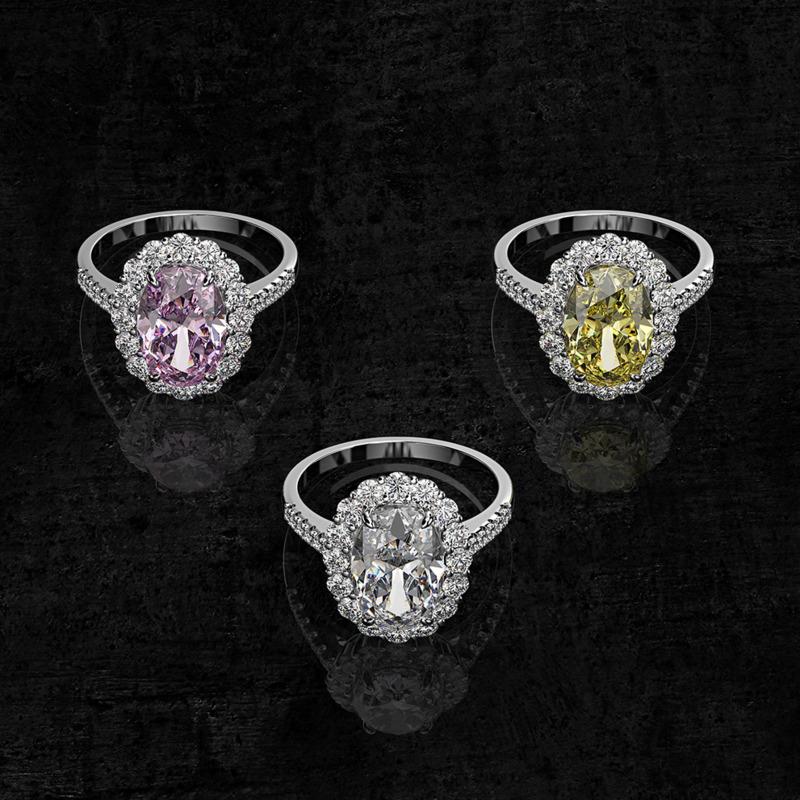 Gica Gema Anéis de diamante de alto carbono 925 prata esterlina 8*12mm 3 cores oval pedra preciosa design exclusivo romântico fino joias de dedo presentes de festa de casamento