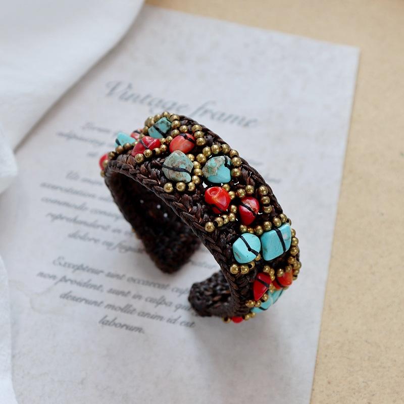 Handmade bohemian ethnic style bracelet woven natural stone retro personalized Tibetan bracelet with jewelry women