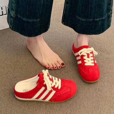 Baotou Half Slippers Women's Spring and Summer Outer Wear 2025 New Heelless Red German Training Shoes Lazy Person One Foot Cool Slippers