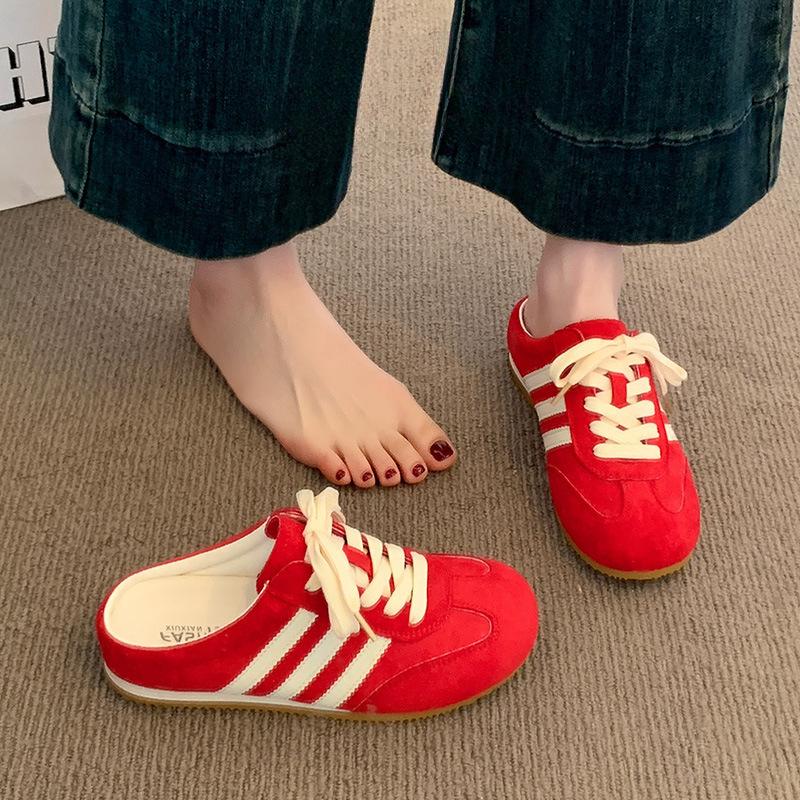 Baotou half slippers women's spring and summer outer wear 2025 new heelless red German training shoes lazy person one foot cool slippers