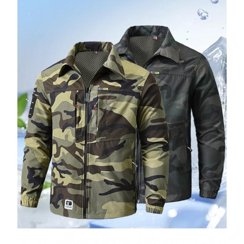 Mens Camo Short Sleeve Shirt Pants Set Durable Breathable Training Uniform Hiking Camping Outdoor Activities
