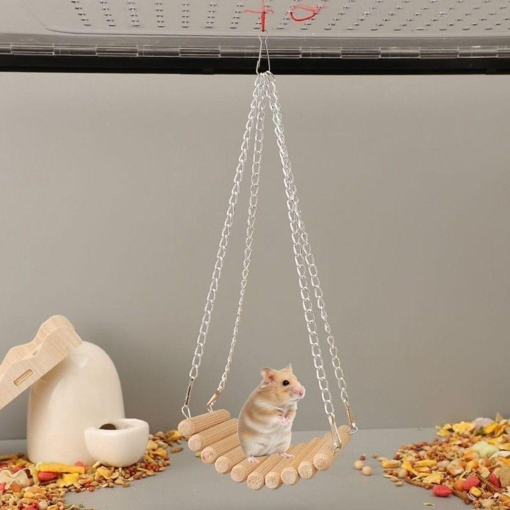 Easy To Install Bird Cage Swing Toy Wood Parrot Training Bridge Hamster Hammock Toy Small Animals