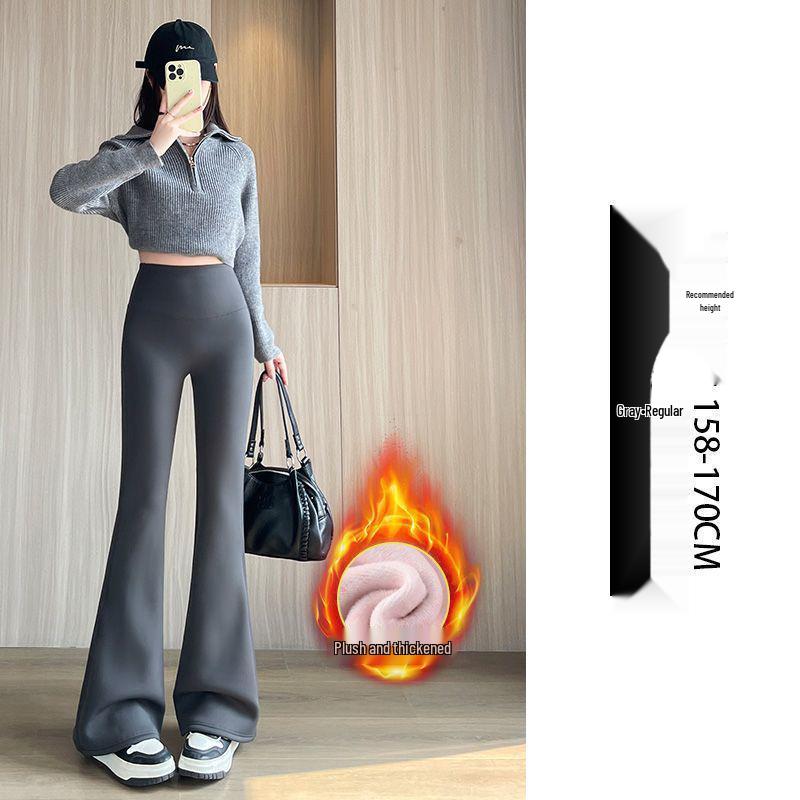 High-Waisted White Shark Pants: Fleece-Lined, Flared, Slimming, and Versatile for Autumn and Winter