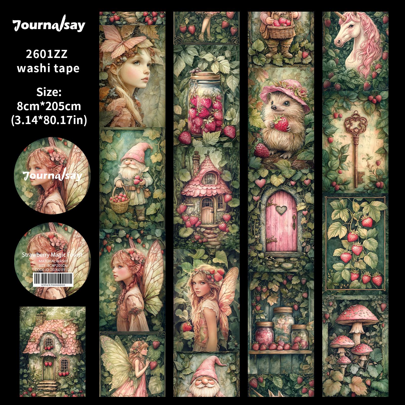 JIANWU80mm*205cm Vintage Forest Strawberry Character Landscape Material Collage Scrapbook Washi Tape Creative Journal Stationery