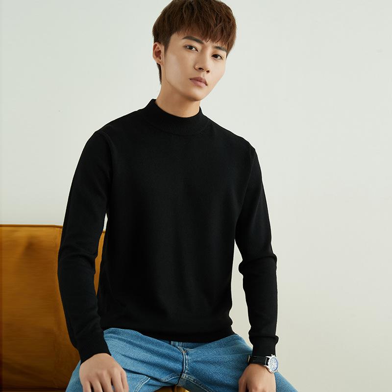 Fall and Winter Semi-turtleneck Sweater Men's Pullover Loose Solid Color Handsome Knit Sweater Fashion Versatile Bottoming Wool Sweater Long-sleeved