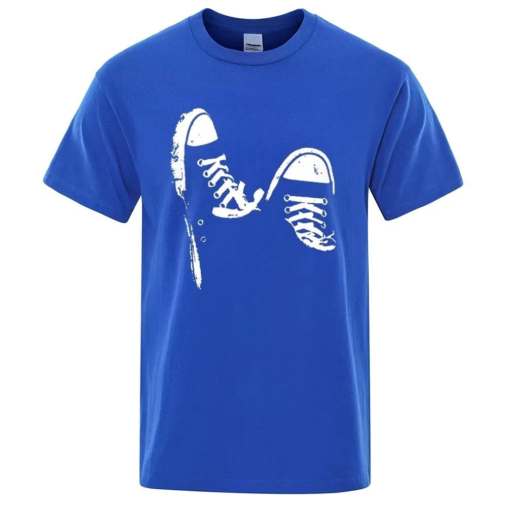 Men's Short-sleeved Skateboard Shoes, 100% Cotton, Breathable O-neck, Extra-large, Unisex, Casual, Summer, Hot Sale