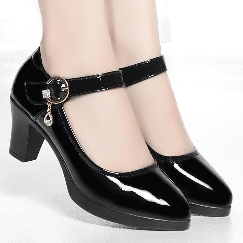 Fashion Thick Heel Platform Shoes Women Pumps 2024 Black Mary Janes Soft Leather High Heels Ladies Office Party Dress Shoes