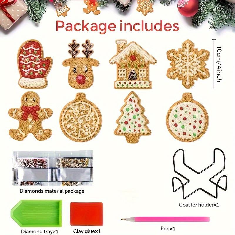Christmas DIY Diamond Painting Coaster Kit, 8Pcs Acrylic Diamond Art Coasters And Stand Suitable For Holiday Party Decorations And Gift Sets For Ages