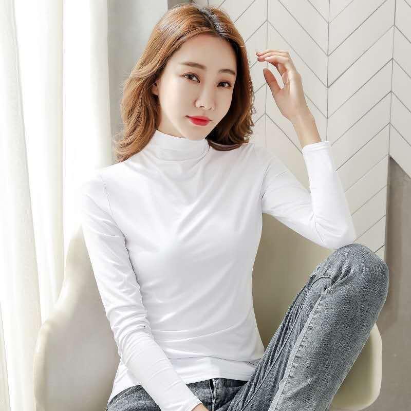 Autumn and Winter Long-sleeved Women's Solid Color Bottoming Shirt Slim Half Turtleneck