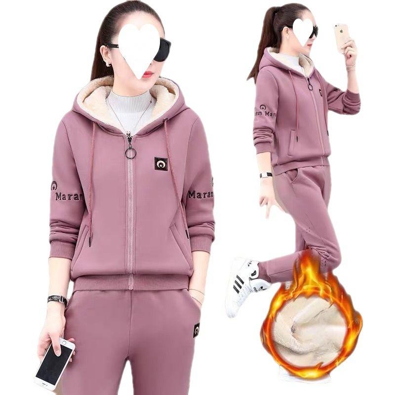 Women's Winter and Autumn Thick and Warm Padded Casual and Sporty Two-piece Set in Large Size