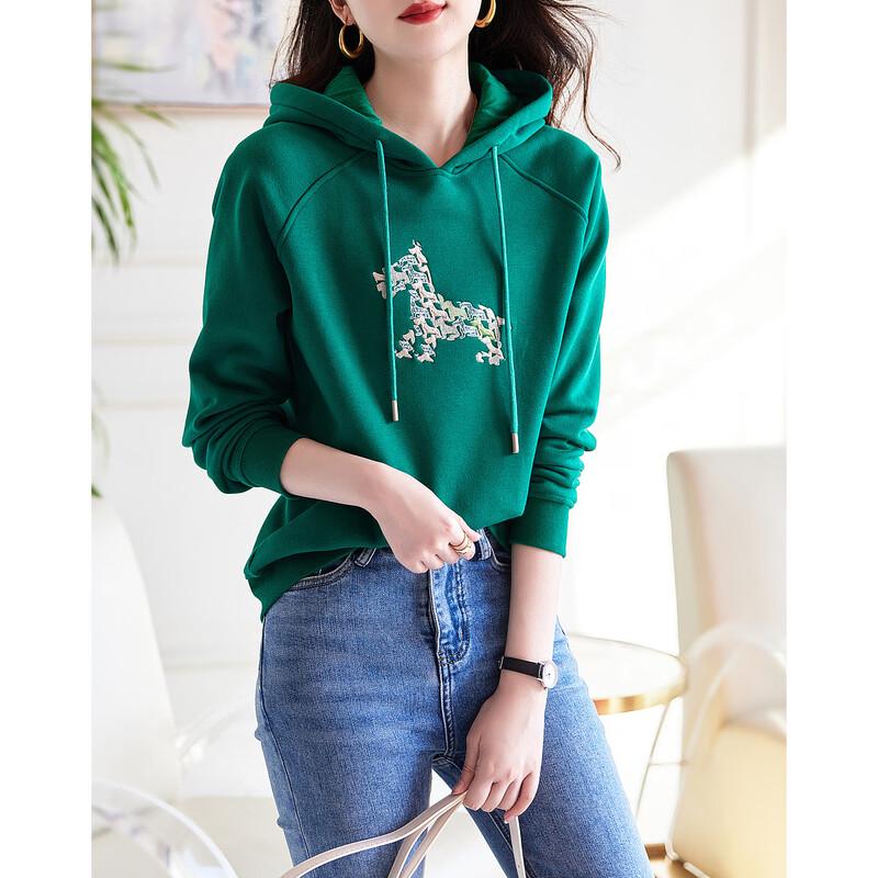 Demana Women's Loose Fit Embroidered Hooded Sweatshirt