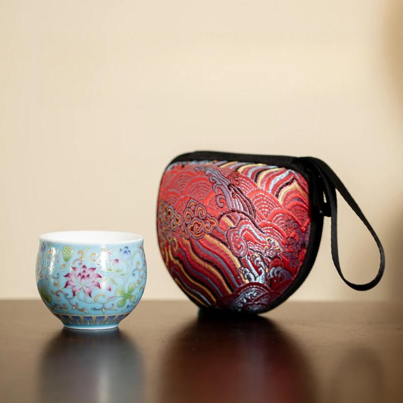 Japanese Ceramic Teacups Chinese Kungfu Tea Cup Retro Personal Teaware Enamel Lotus Cups Household Drinkware Supplied Gift Box