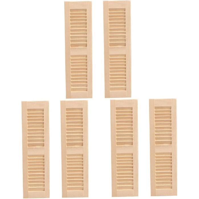 6 Pcs Miniature Wooden Doll Shutters, Wear-Resistant Synthetic Material, Khaki, 4.52x1.25x0.47 Inch, Dollhouse Decoration Accessories for 1:12 Scale