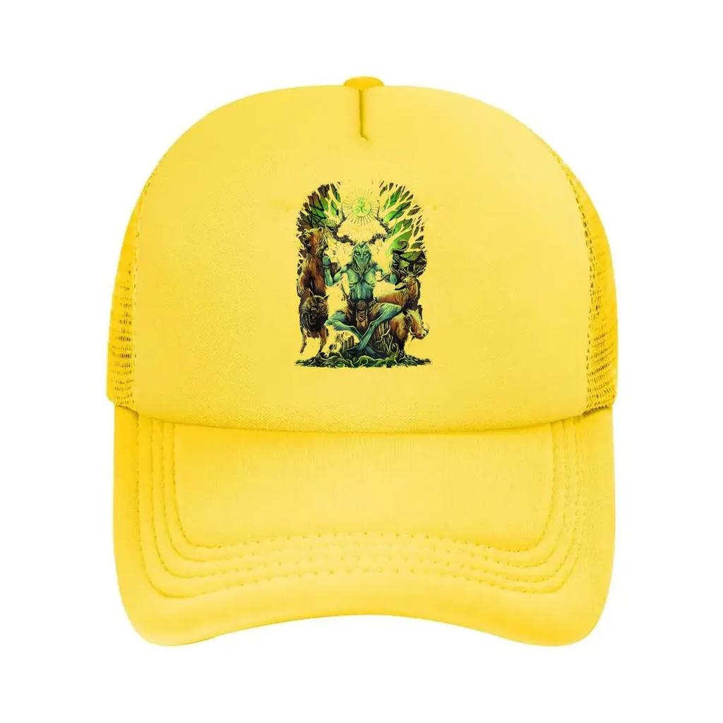 Mythical Figure Surrounded by Animals and Symbols Mesh Baseball Cap
