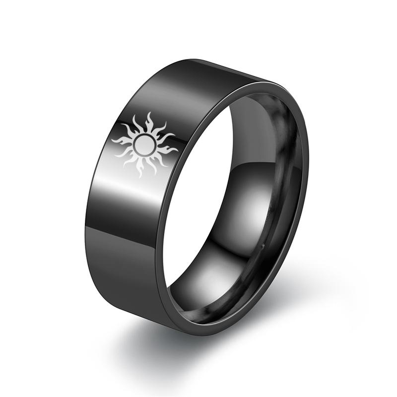 Black Anime Retro Stainless Steel Valkonut Viking Era Symbol Men's Ring Role-playing God's Eye Jewelry Gift