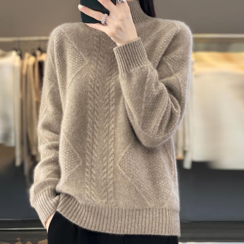 Collapsy Thickened Half-turtleneck Cardigan for Women's Autumn and Winter New Skin-friendly and Warm Sweater Loose and Versatile Base Shirt