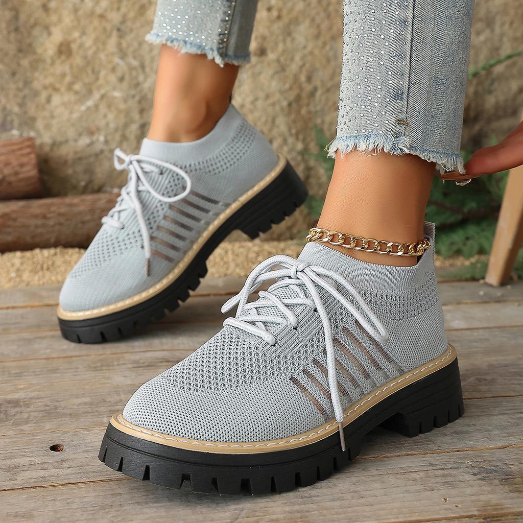 Übergrößen Schuhe für Damen 36-43 Sommer Frühling 2026 Damen Mesh Atmungsaktiv Bequem Schnürung Plateau Flats Sneaker Damen