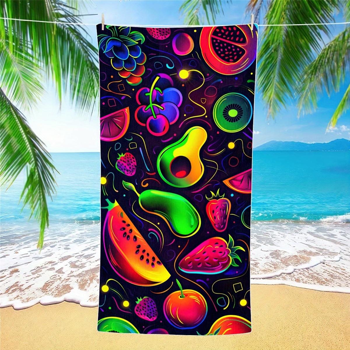 Quick-Dry Beach Towel With Vibrant Fruit Design Camping & Beach Essentials, Fruit Pattern, Beach Towel, Quick Drying, Microfiber 70X140cm